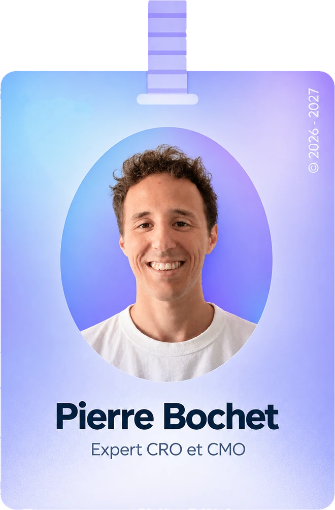Pierre Bochet, expert conversion et direction marketing à temps partiel, portrait sur un badge d'accréditation